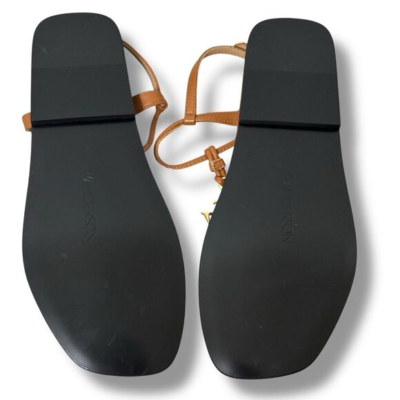 JW Anderson Logo Flat Sandals Pecan Leather Size 37 EU 6.5 US - Picture 2 of 10